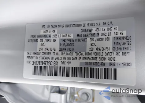 2025 Mazda Cx-30 2.5 S Select Sport из США, поврежденный, VIN 3MVDMBBM9SM801901